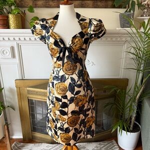 Vintage Milly Floral Satin Cap Sleeve Dress